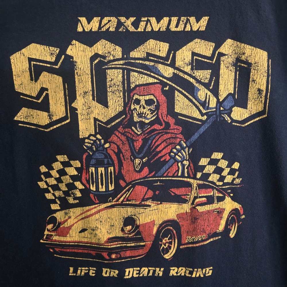 Vintage Grim Reaper Porsche Graphic T-Shirt Navy Blue Retrofit Size XL